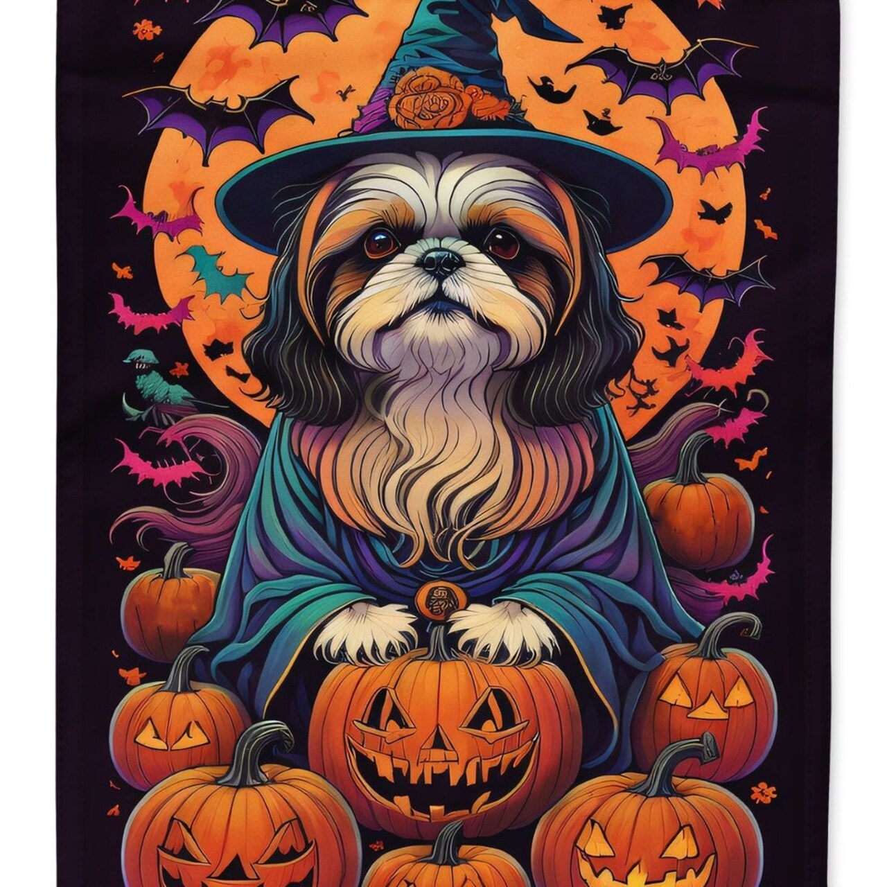 Edge Collections - 11 1/4" X 15 1/2" - Multicolor - Garden Shih Tzu Witchy Halloween Garden Flag - 1 Piece